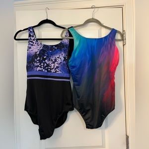 Pair Swimsuits for All floral and ombré rainbow